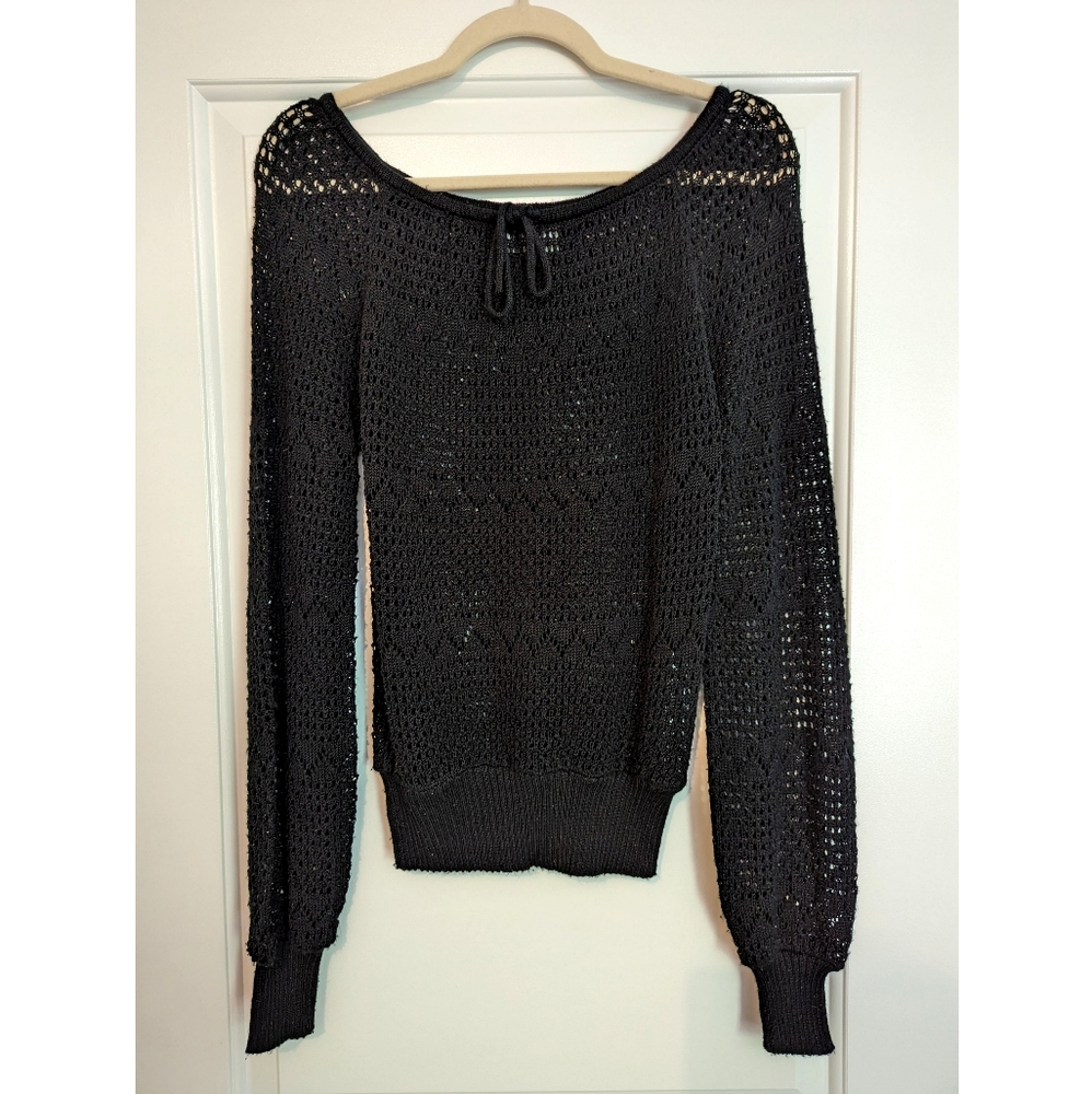 Vintage 70's 80's Black Long Sleeve Knit/Crochet Sweater